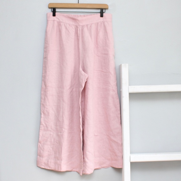 NWT Lou & Grey LOFT Pink Linen Wide Leg High Rise Crop Pants Size Medium - Picture 3 of 9